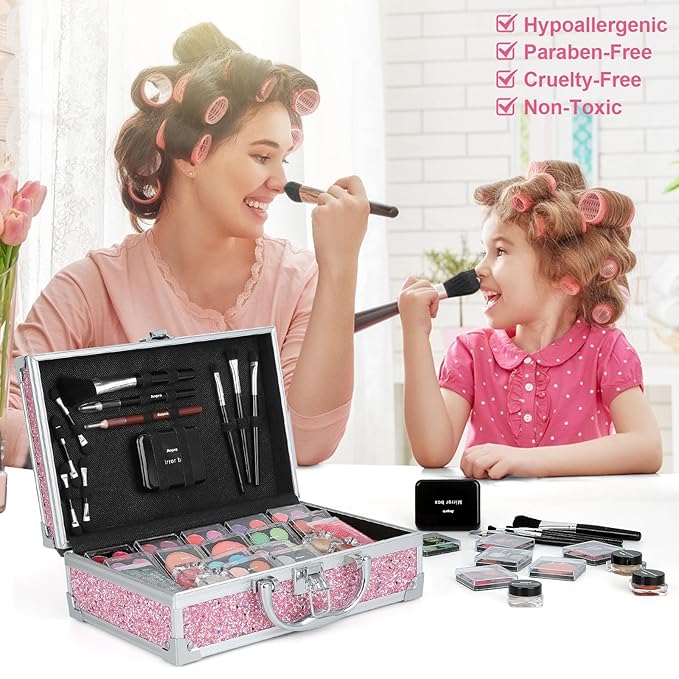 Anpro All-In-One Makeup Kit for Girls 10-12 with Case, Pro Teen Makeup Set, Tween Makeup Kit for Teens Women, Full Make Up Starter Kit with Brushes, Lipstick, Eye Shadow, Palette, Blush, Glitter Gel