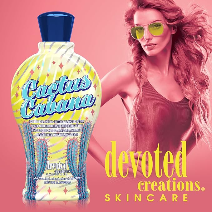 Devoted Creations Cactus Cabana Indoor/Outdoor Complexion Boosting Agave Electrolyte Rich Cactus Water DHA Bronzing Fusion 12.25oz Dark Tanning Lotion