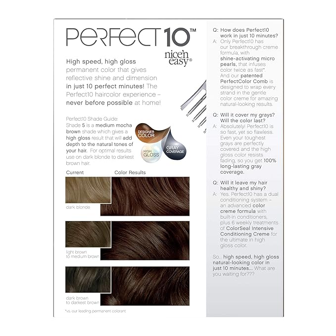 Clairol Nice'n Easy Perfect 10 Permanent Hair Dye, 5 Medium Brown Hair Color, Pack of 1