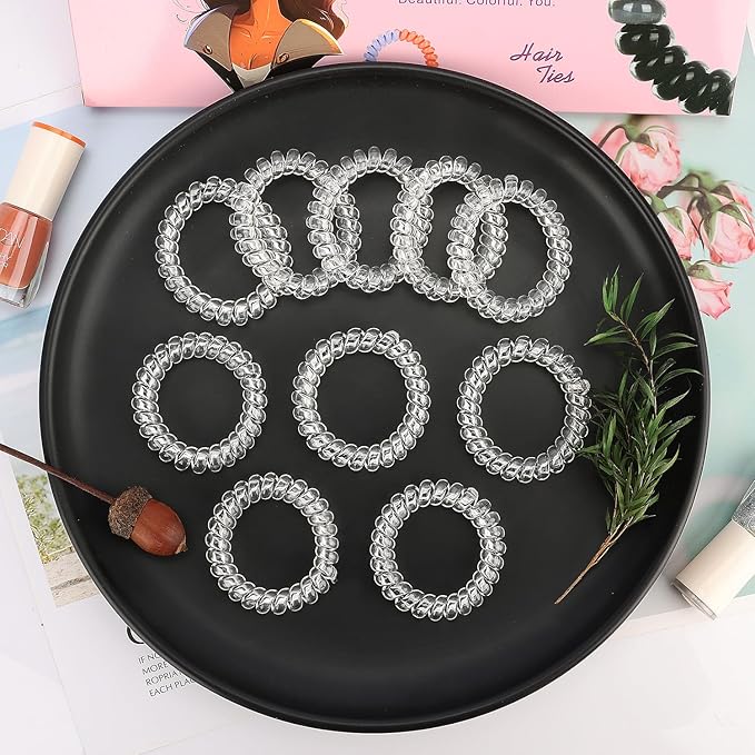 JessLab Spiral Hair Ties for Women, 10-Pack Traceless No-Damage Ponytail Holders, Coils Hair Bands for Girls, Assorted Colors