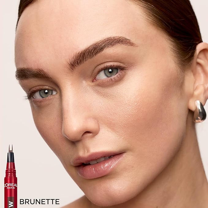 L'Oreal Paris Faux Brow, Hair-Like, Filling Eyebrow Pen with Double-Brush Tip, Fast & Precise Eyebrow Makeup, Brunette, 0.03 Fl Oz