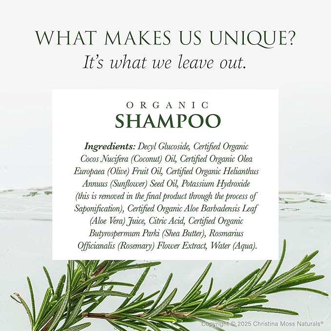 Christina Moss Naturals Shampoo Natural and Organic Ingredients, Sulfate-Free, Paraben-Free, Cruelty-Free, Vegan, Unscented, Responsible Beauty