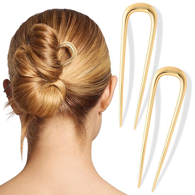 Kitsch Metal French Hair Pin for Women - Elegant Hair Accessories, Ideal for Buns & French Twist, Designed for a Secure, Comfortable Fit | Ideal Gifts for Women - 2 Pcs Gold