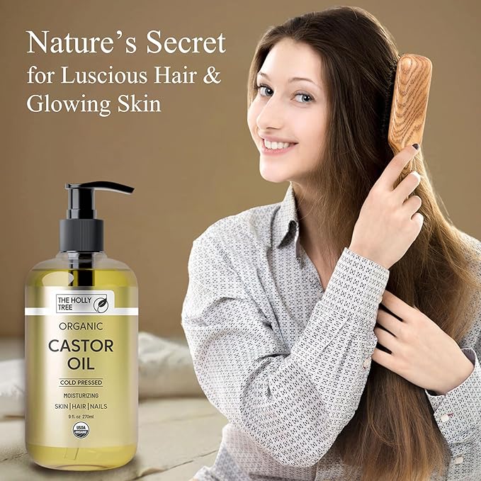 Organic Castor Oil - Cold Pressed 9 fl oz - 100% Pure & Hexane Free - Castor Oil for Hair Growth - Moisturizing & Nourishing - for Face & Body