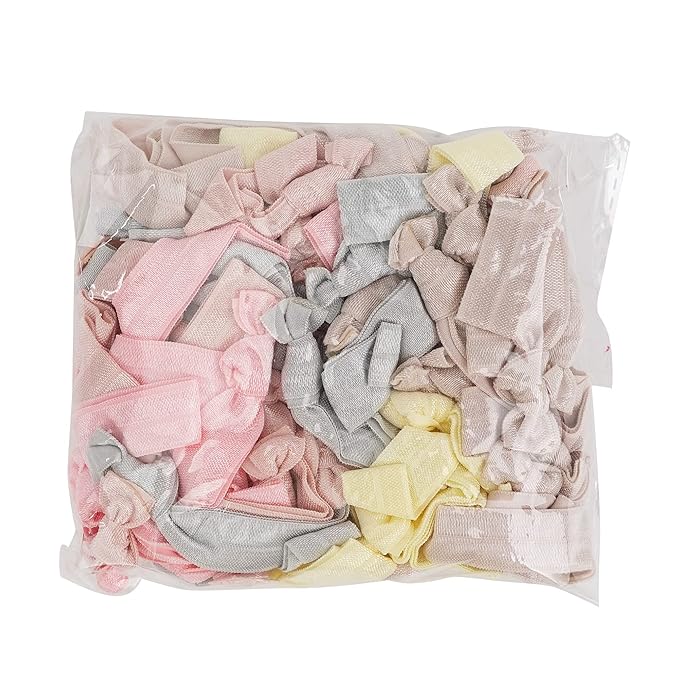 MEEDEE Ombre Pink Hair Ties for Women - 100 Pack Soft No-Crease No-Damage Ribbon Knotted Ponytail Ties, Ouchless for Yoga & Elastic Bracelets