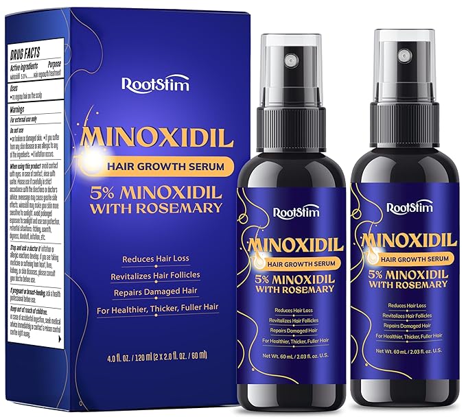5% Minoxidil Hair Growth for Men and Women: 2-Pack Extra Strength Minoxidil Hair Loss Treatment Serum with Rosemary for Faster Stronger Thicker Hair Growth - 60ML Each