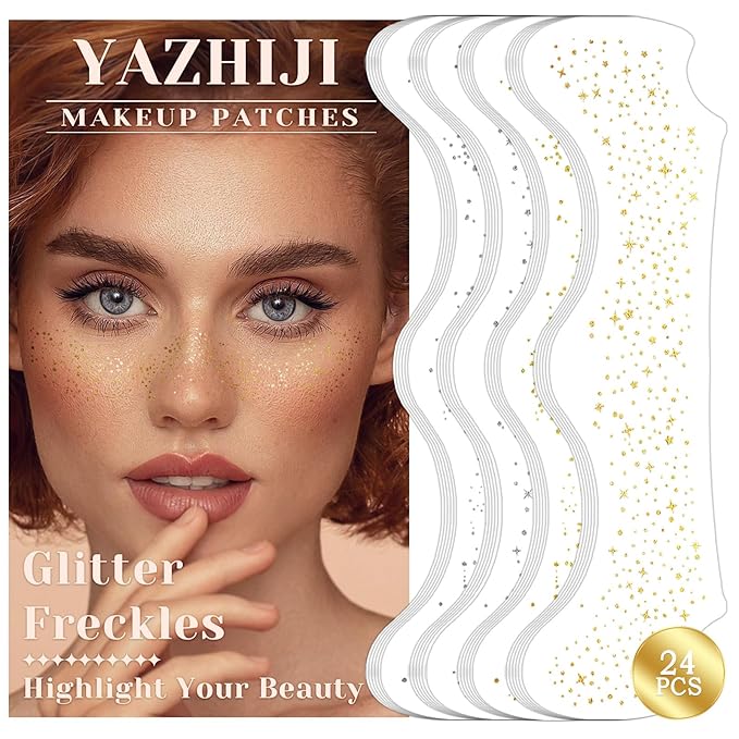 24PCS Glod and Sliver Glitter Freckles Face Tattoo, Gold Freckles Temporary Face Tattoos, Body Face Glitter for Women Girls, Waterproof Long-Lasting Party, Festival, Concert Makeup Accessories