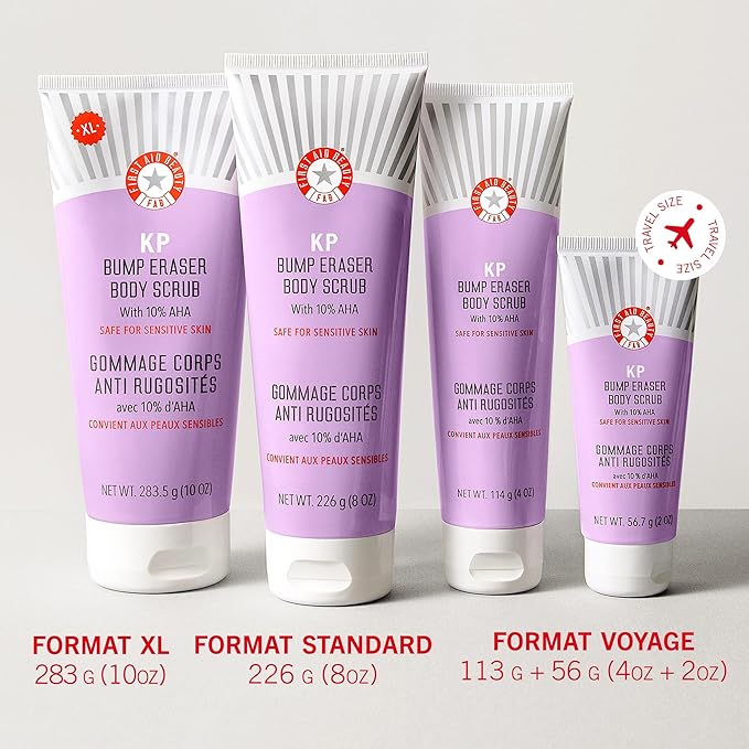 First Aid Beauty KP Bump Eraser Body Scrub with 10% AHA, Keratosis Pilaris Skin Exfoliator with Glycolic and Lactic acids, Helps Reduce Chicken Bumps, Safe for Sensitive Skin, 8 oz
