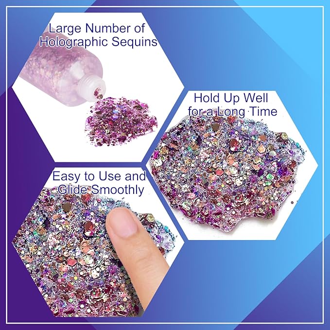 MEICOLY Chameleon Purple Hair Glitter,Halloween Chunky Face Body Glitter,Mardi Gras Accessories Outfits for Women,Color Changing Mermaid Face Glitter,Festival Glitter Makeup for Face Body Hair