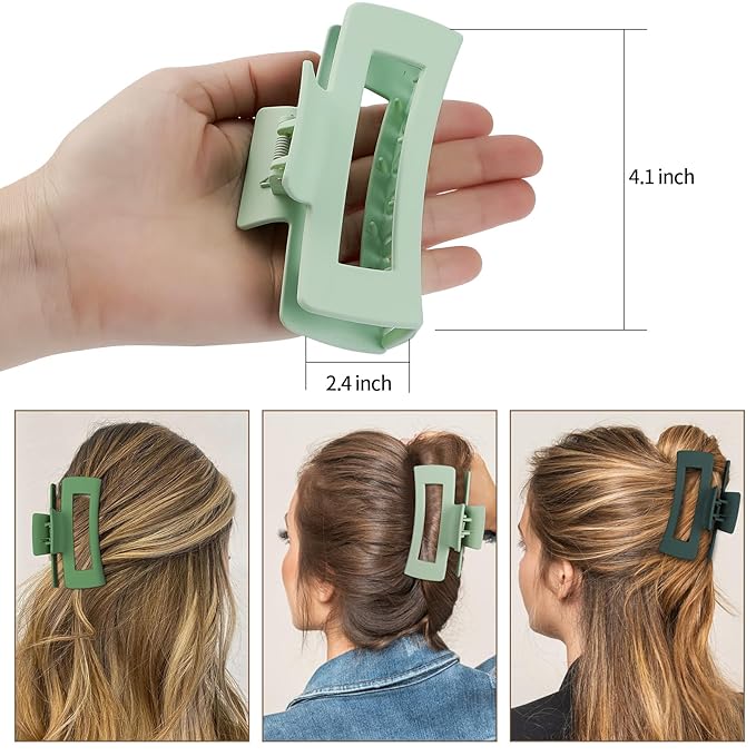 4 Inch Big Hair Claw Clips 6 Pcs Large Claw for Thick Hair Square Hair Clips for Women Rectangle Hair Clips Nonslip Acrylic Banana Jaw Clips Hair Accessories for Girls (Green)