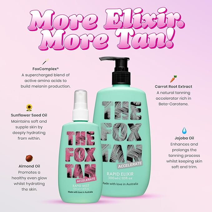 The Fox Tan Upsize Me Bundle, For Darker & Faster Tans, Creates Flawless, Long-Lasting Tan Skin, Vegan & Cruelty Free, 120mL + 300mL (2 Products)