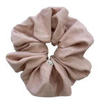 Handmade Oversized Linen Scrunchie – 100% Natural Linen in Dusty Pink, Blue, Sand or Yellow – Gentle Hold for All Hair Types – Unique, Soft, and Lightweight Hair Accessory (Soft Pink)
