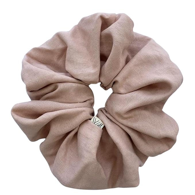 Handmade Oversized Linen Scrunchie – 100% Natural Linen in Dusty Pink, Blue, Sand or Yellow – Gentle Hold for All Hair Types – Unique, Soft, and Lightweight Hair Accessory (Soft Pink)