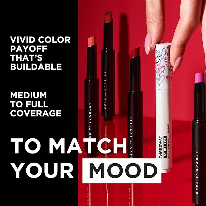 Deck of Scarlet Threeway Solid Lip Oil, Vegan Formula With Hyaluronic Acid and Hydrating Oil Blend, Glossy Finish - Pink Provocateur