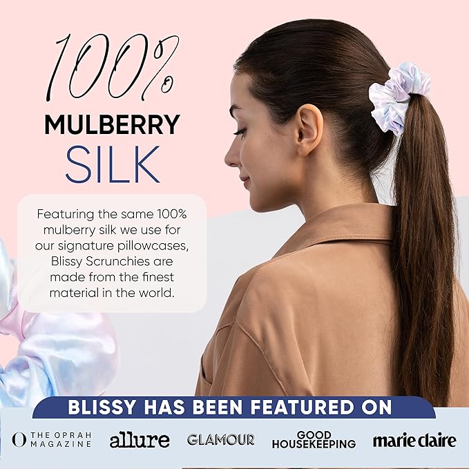 Blissy Silk Scrunchies (3 Pack) - 100% Pure Mulberry Silk - 22 Momme 6A High-Grade Fibers Scrunchie for Straight & Curly Hair - Preventing Breakage, Tangling, & Creasing (Tie Dye Skinny)