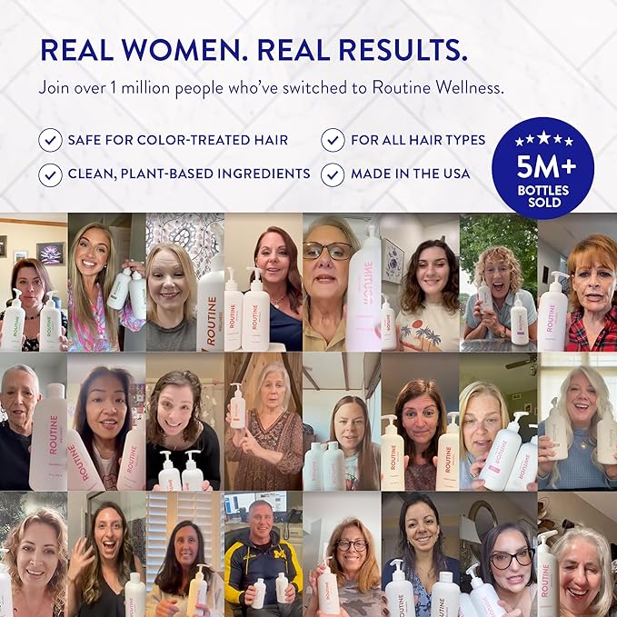 Routine Wellness Anti-Thinning Shampoo for Thinning Hair - Biotin DHT Blocker Women & Men - Color Safe Shampoo for Hair Loss & Healthy Hair - Cucumber - 14oz