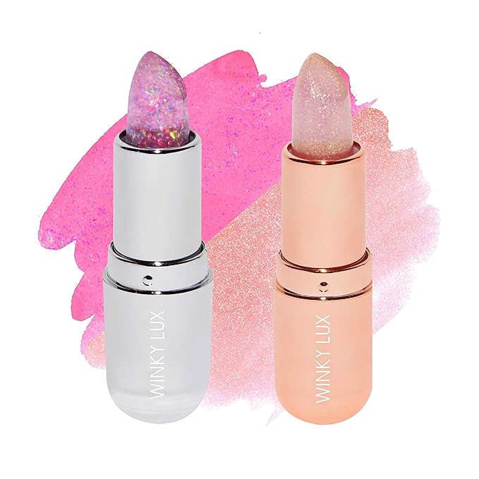 Winky Lux Lavender Glitter Confetti Balm & Rosé Glimmer Balm Duo – Nourishing pH Lip Balms with Color Changing Pink Tint, Hydrating Formula Softens Lips