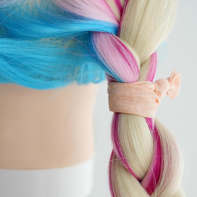 MEEDEE 100 Pack Peach Hair Ties For Women No Crease Soft Elastic Ribbon No Damage Peach Hair Ties Knotted Ouchless Hair Ribbon Yoga Hair Ribbons Elastic Bracelets