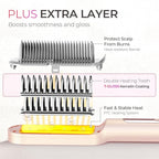 TYMO Ring Plus Ionic Hair Straightener Brush - Straightening Comb with Negative Ions for Women, Titanium Coating, 9 Temp Settings & LED Display, Dual Voltage, Professional Styling Tools, Gold Blush