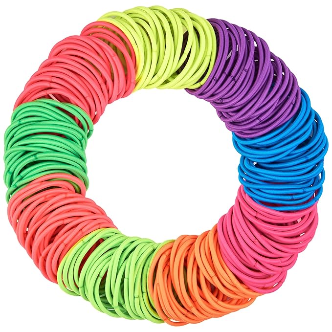 Expressions 216-Piece Hair Elastics Value Pack - 4mm Neon Ponytail Holders for Women, Durable No Metal Bands for Thick, Curly, and All Hair Types