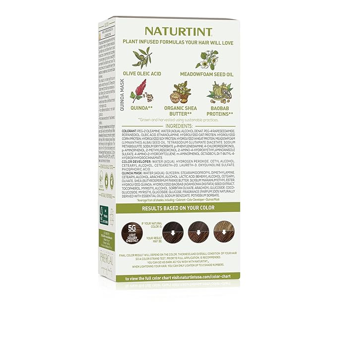 Naturtint 5G Light Golden Chestnut Permanent Hair Color (Pack of 6), Ammonia Free, Vegan, Cruelty Free, up to 100% Gray Coverage, Long Lasting Results (Packaging may vary)