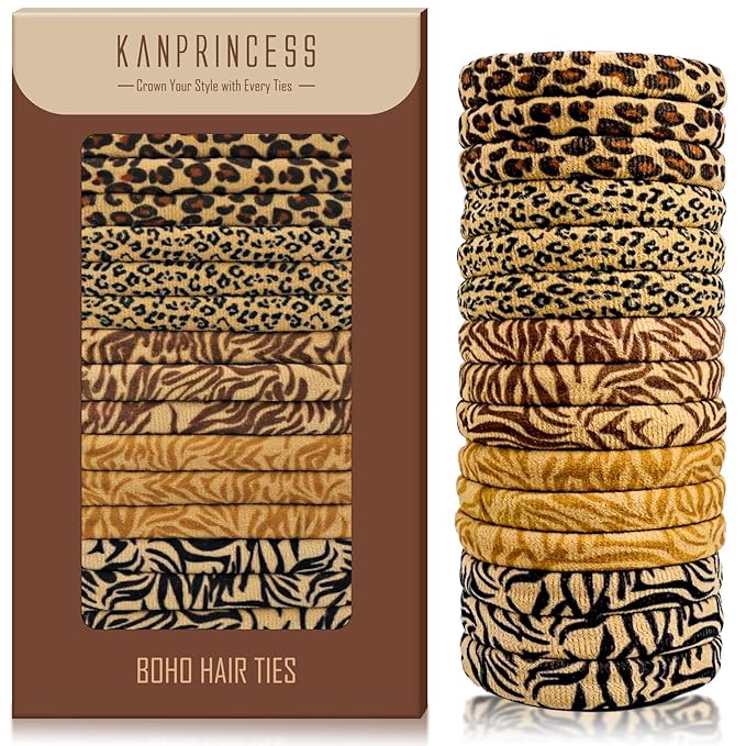 Nylon Leopard Hair Ties - No Damage,Strong Soft Cotton Tortoise Hair Bands Accessories for Thick Hair 15PCS Ponytail Holders for Woman Girls