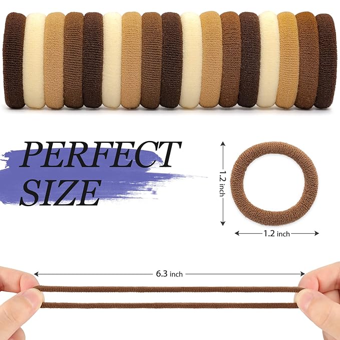 Brown Cotton Hair Ties - 100PCS Seamless Thick Elastic Ponytail Holders, No Crease, No Damage for Women, Kids, and Babies