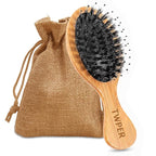 Boar Bristle Hair Brush Mini Travel Size, TWPER Bamboo Nylon Small Detangling Brush for Women Men Kids, Scalp Massage Portable Hair Care Tool Gift