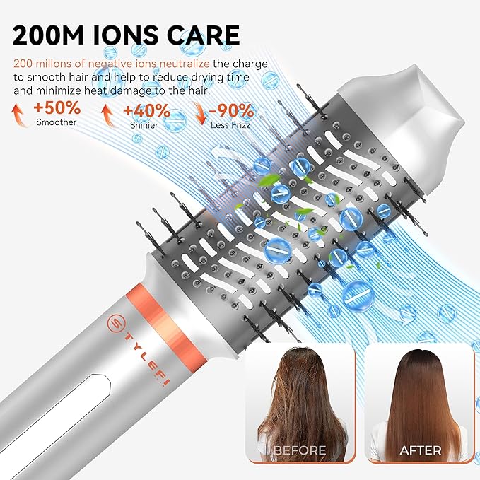 6 in 1 Blow Dryer Brush,110-120V Hair Dryer Brush,110,000 RPM High-Speed,Negative Ion & 4 Adjustable Temp Hot-Air Hair Brush,Detachable Hot Air Styler Set for Women