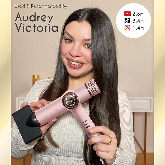 ELLA BELLA® Professional Ionic Hair Dryer with Diffuser • Negative Ion Blow Dryer • Suitable All Hair Types • Intelligent Heat Control & Rapid Drying Speeds • Lightweight Design • Low Noise Technology