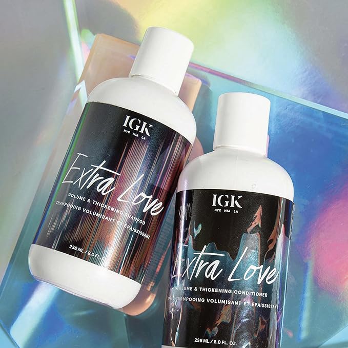 IGK EXTRA LOVE Volume & Thickening Shampoo and Conditioner Set | Lightweight + Supports Scalp + Balance Oil | Vegan + Cruelty Free | 8 Oz