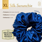 Silk Scrunchies for Women Ponytail Holders – Oversized Mulberry Silk Scrunchies – Extra Large No Damage Hair Ties for Curly, Thick, and Thin - Hair Accessories for Women – Sapphire, XL By Curlfriend