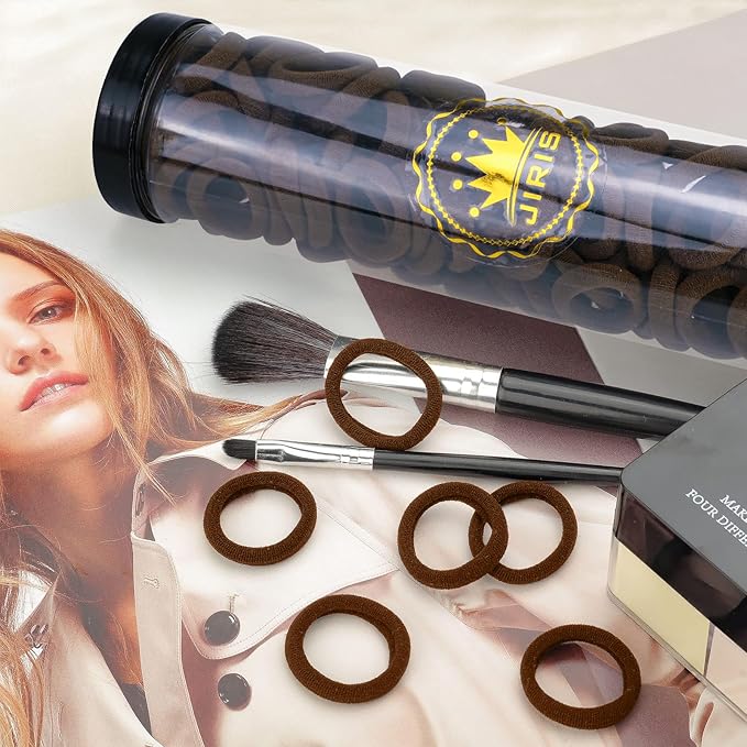 100PCS Hair Ties for Women And Kids, Seamless Thick Hair Bands, Elastic Baby Hair Ties No Damage Ponytail Holder, Cotton Toddler Hair Tie, No Crease Small Hair Tie For Toddler Girls (Brown)