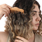 Wide Tooth Wooden Comb Handmade - Natural Vintage Style Wide Tooth Comb for Curls Gentle Styling - Anti-Static Wood Hair Combs For Women Detangling (Oval Wide Tooth)