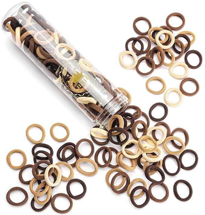 Brown Cotton Hair Ties - 100PCS Seamless Thick Elastic Ponytail Holders, No Crease, No Damage for Women, Kids, and Babies