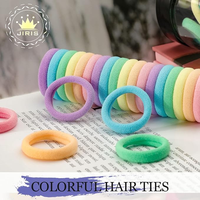 Hair Ties for Women And Kids, 100PCS Seamless Thick Cotton Hair Band, Elastic Baby Hair Ties No Damage Ponytail Holder, Multicolor