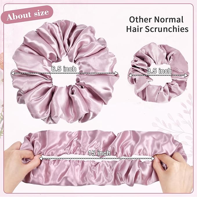 CEELGON Pink Big Satin Scrunchie 6.5 Inches Jumbo Scrunchies Silky Hair Ties Oversized Ponytail Holder for Thick Curly Hair Extra Large Hair Accessories for Women (Pink)
