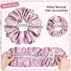 CEELGON Pink Big Satin Scrunchie 6.5 Inches Jumbo Scrunchies Silky Hair Ties Oversized Ponytail Holder for Thick Curly Hair Extra Large Hair Accessories for Women (Pink)