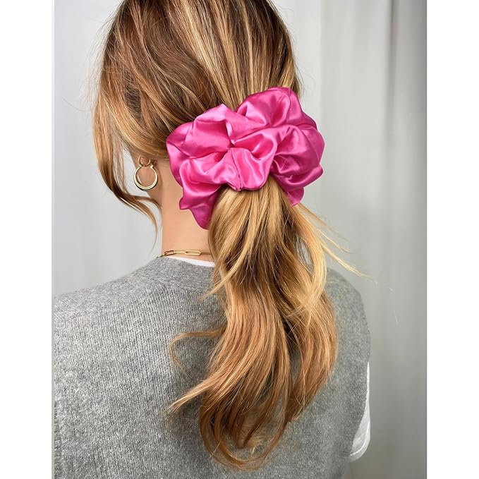 CEELGON Hot Pink Big Satin Scrunchie6.5 Inches Jumbo Scrunchies Silky Hair Ties Oversized Ponytail Holderfor Thick Curly Hair Extra Large Hair Accessories for Women (Hot Pink)