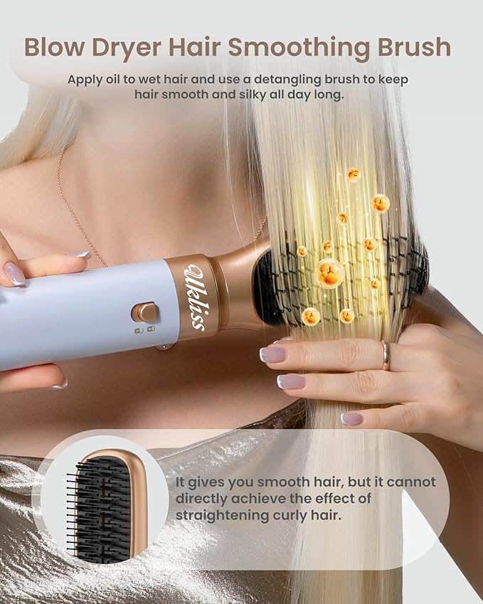 Ukliss Hair Dryer Brush 6 in 1, Hot Air Brush & Styler with ALCI Safety Plug, Ionic Blow Dryer Brush for Frizz Free Salon Blowout, Volumizing & Auto Curls, for Fine to Normal Hair,White