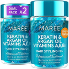 MAREE Hair Oil for Frizzy - Hair Vitamins Keratin Styling Capsules 2 PACK with Jojoba & Argan Oil - Anti Frizz Serum for Women - Frizzy, Damaged, Dry & Curly - Sérum Gotas & Aceite Para el Cabello