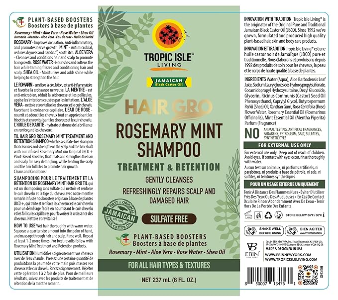 Tropic Isle Living Rosemary Mint Shampoo, 8 oz - Gently Cleanses and Nourishes Hair from Root to Tip, Free from Harmful Ingredients, Cruelty-Free, Suitable for All Hair Types