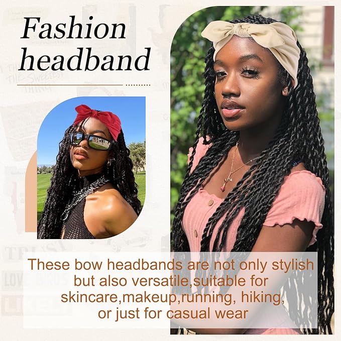 12 Pcs Stretchy Sport Headbands for Women,Absorbed Sport Headband Soft Twist Knotted Headbands for Yoga, Workout Daily Life