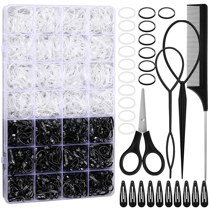 Rubber Bands for Hair, 1500 Pcs Elastic Hair Bands Baby Girl Hair Ties Mini Hair Rubber Bands with 4 Hair Styling Tools 10 Hair Clips Hair Accessories for Toddler Baby Girl Kids