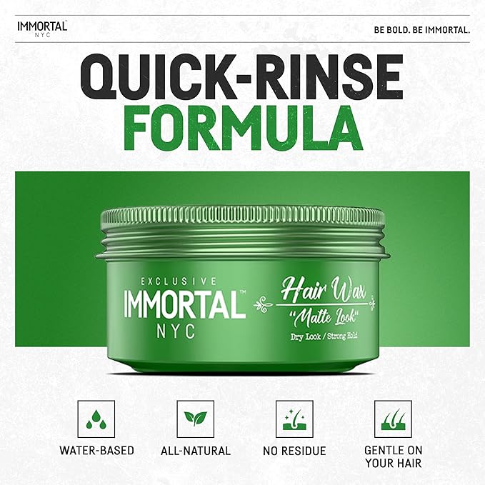 Immortal NYC Matte Look Hair Wax, 1, Provides strong hold, matte finish, natural look, extra volume, all-day control, and washes out easily.