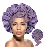 HiRui Silk Satin Bonnet for Sleeping Women, Double-Layer Sleep Cap Shower Cap with Adjustable Tie, Moisture Retaining Satin Lined Hair Bonnet for Curly and Natural Hair (Lavender, Large)