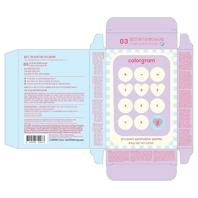 COLORGRAM Pin Point Eyeshadow Palette 03 Pink+Lavender | Ultra-Blendable Matte, Glitter, Shimmer Shades for Daily Makeup | K-Beauty Eye Palette with Easy-to-Use Calculator Design