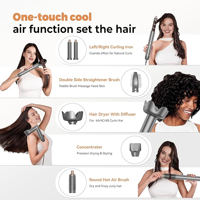 6 in 1 Hair Dryer Brush, Powerful Blow Dryer Brush Air Curler Air Curling Wrap Styler, Blow Dryer Diffuser Ionic Hot Air Brush Fast Dry, Straight,Curl, Blow dryers Brush for Hair, Travel Bag 100-120V