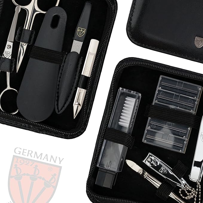 3 Swords Germany - brand quality 12 piece manicure pedicure grooming kit set for professional finger & toe nail care tweezers file clipper fashion leather case in gift box, Made by 3 Swords (33514)