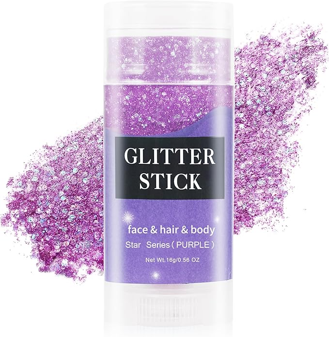 MEICOLY Purple Hair Glitter Stick,Halloween Mermaid Face Glitter Paint,Mardi Gras Outfit for Women Accessories,Waterproof Body Glitter Chunky Makeup,Body Glitter for Spirit Week Costume